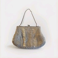 Vintage Glass Beaded Purse Evening Bag Silver Tone Hong Kong Flapper Fancy Chic
