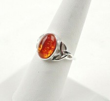 Sterling Silver 6 ct Oval Natural Baltic Amber Celtic Ring - Free Gift Packaging