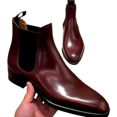 Handmade Chelsea Boots Men's Leather Burgundy Casual Dress Formal Boots For Men.