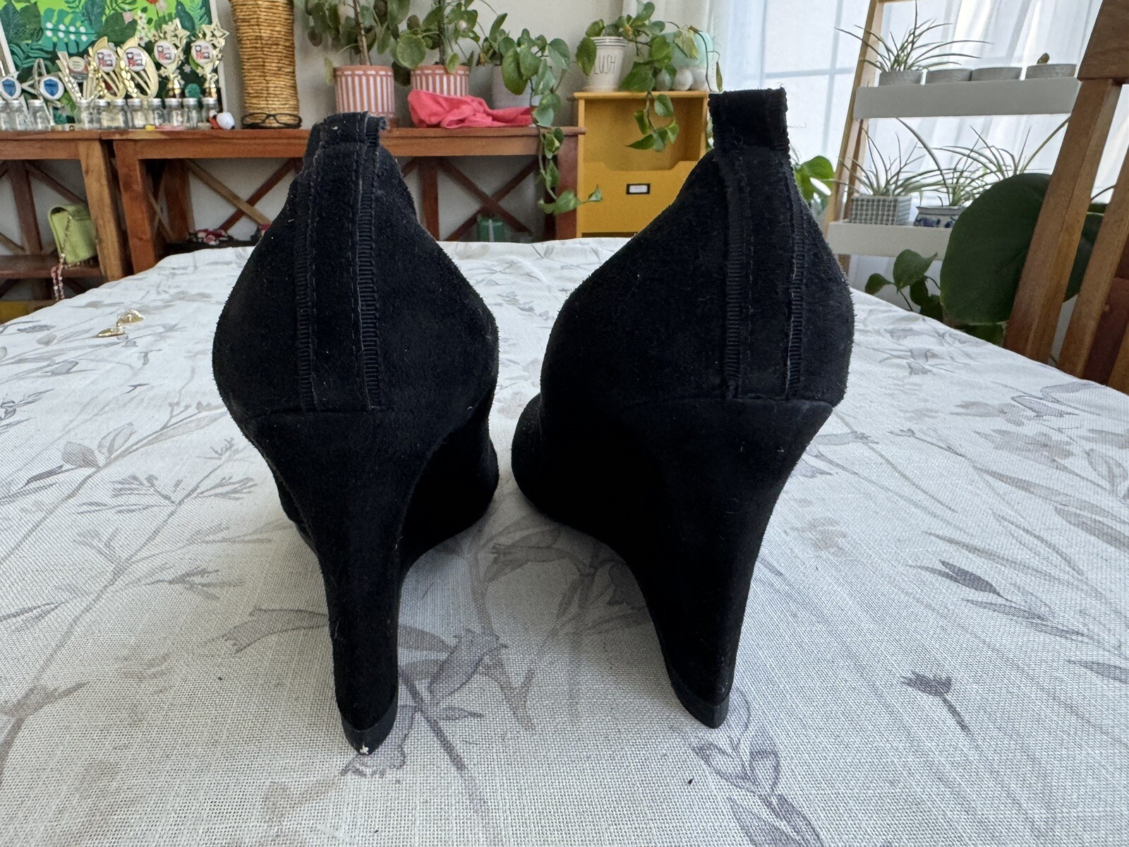 Lanvin Paris Black Suede Ballet Wedge Heels EU 36, NWOB | Metallic Toe image 4