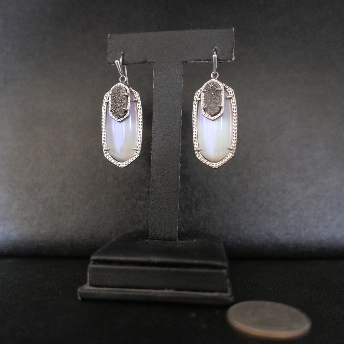 Kendra Scott Emmy Silver Earrings In Opalite And Iridescent Drusy