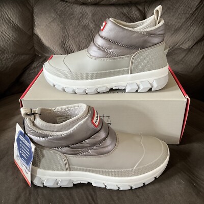 NEW Hunter Original Metallic Snow Ankle Boot Dark Silver/Hail Grey Womens Size 7