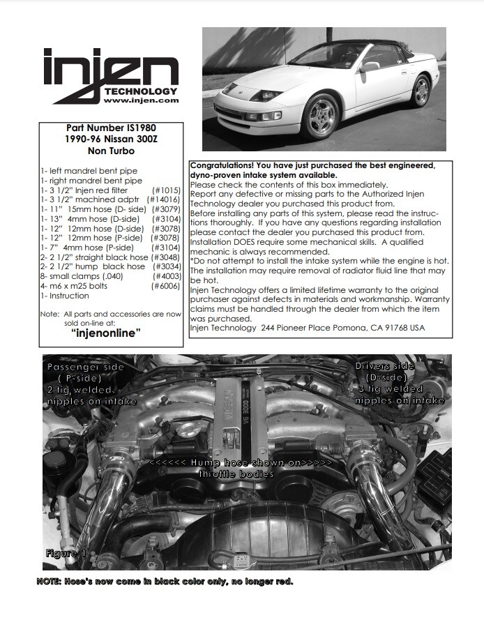 FOR 1990-1996 NISSAN 300ZX BASE NON-TURBO INJEN POLISHED AIR