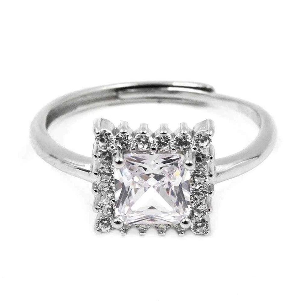 Anello Argento 925 Rodiato con Pietra Quadrata, Misura Regolabile - Immagine 4 di 4