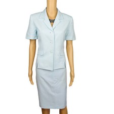 KASPER ASL 2PC Skirt Suit Size 6 Sky Blue Polyester Lined Short Sleeves Career