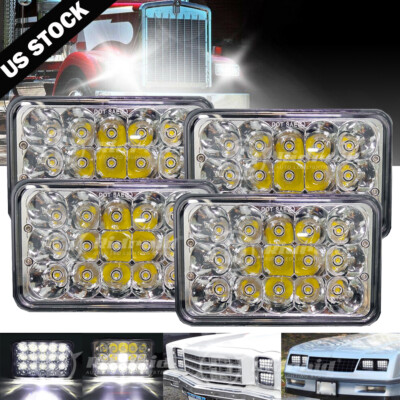 4x 4x6''inch 90W Rectangle Led Headlight Hi-Lo Seal Beam for Peterbilt Kenworth
