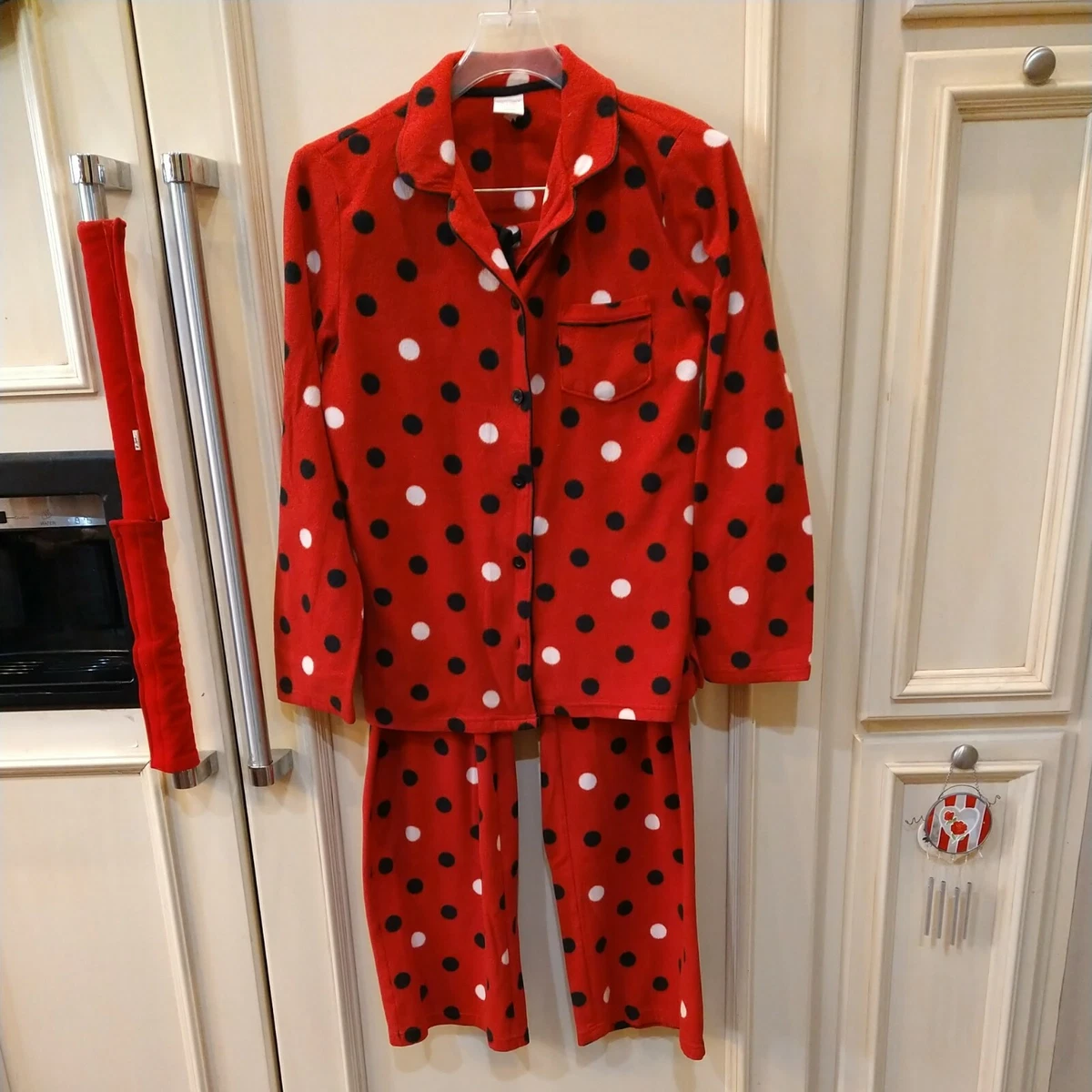 Sonoma LifeStyle Intimates 2pc Fleece Sleepwear PJs Ladies M Long Red Polka  Dot