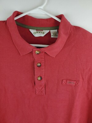 リコ 36608 Mens ORVIS Fishing Short Sleeve Red Rugged Rugby Polo Shirt
