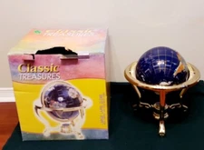 LAPIS ROTATING GEMSTONE WORLD GLOBE *CLASSIC TREASURES* ORIGINAL BOX 14" TALL