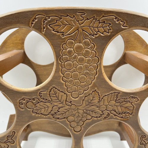 Vintage Carved Wood Wine Bottle Rack Holder Display Holds 6 Grapes Grapevine 80s - Picture 6 of 11