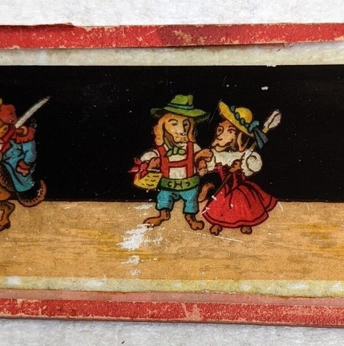 Magic Lantern Glass Slide - 5 Panel Cartoon - Anthropomorphic Animal Party - Picture 4 of 9
