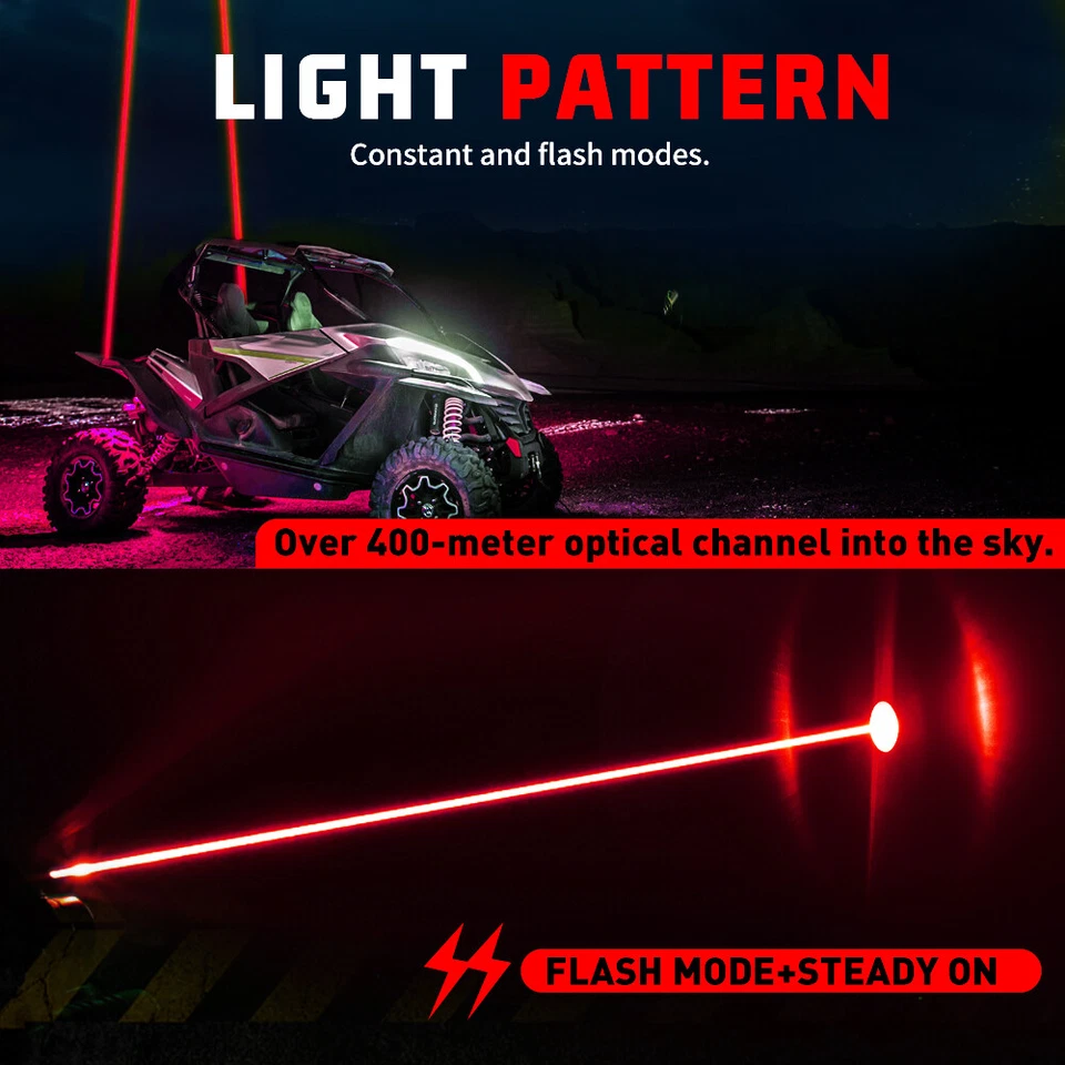 Para Polaris RZR XP UTV ATV 2x LÁSER SIN LÁTIGO LED Rojo Luces Látigo Antena Control Remoto Foto 2 de 4
