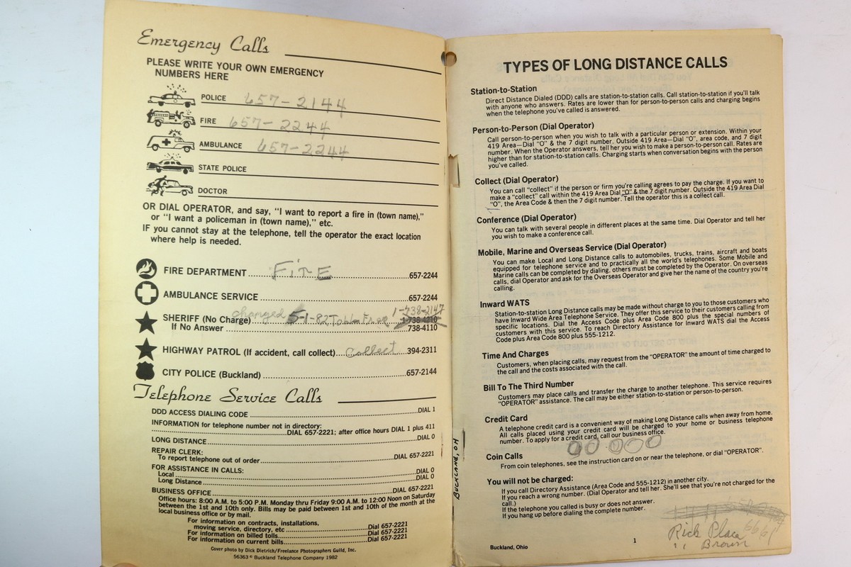 Buckland, OH 1982 Ohio Telephone Book Phone Directory