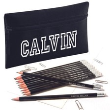 Personalised Pencil Case with12 Embossed Rubber Tipped HB Pencils - Black