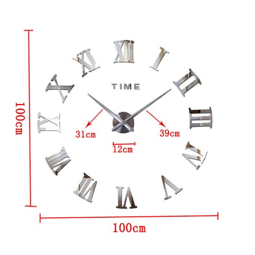 3D DIY Extra Large Roman Numerals Luxury Mirror Wall Sticker Clock Home Decor UK - Picture 17 of 17