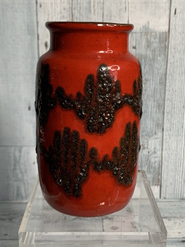 Vtg. West Germany Pottery Vase Red With Black Design 233-15 - Picture 4 of 9