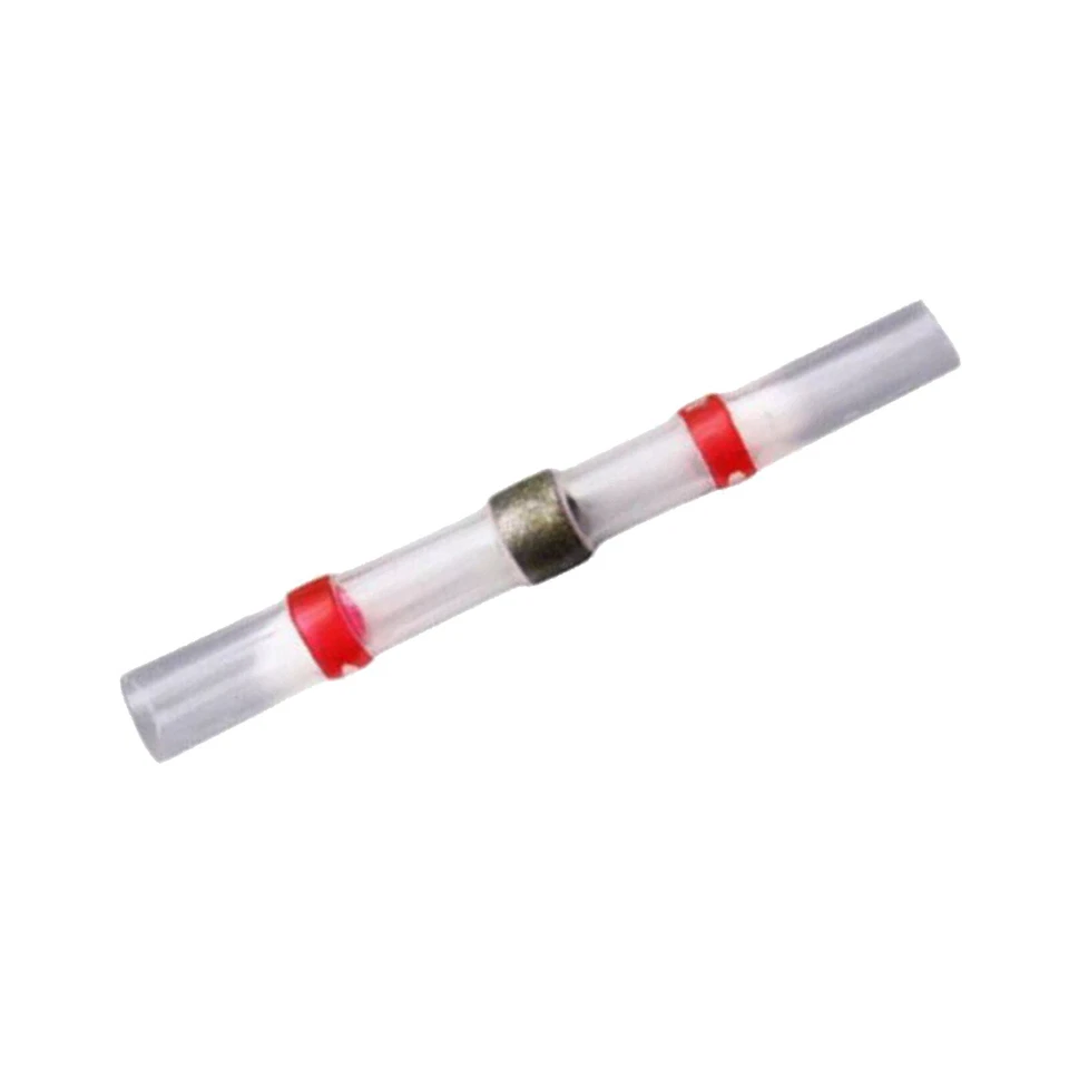 100X Solder Splice Connectors Heatshrink Red 22-18 AWG Butt Sleeve Seal Wire Kit