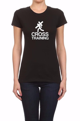 NUEVA CON ETIQUETAS CAMISETA NEGRA DE ENTRENAMIENTO CRUZADO JESUS DIOS AMOR BIBLIA CRISTIANA IMPRESA DE MUJER