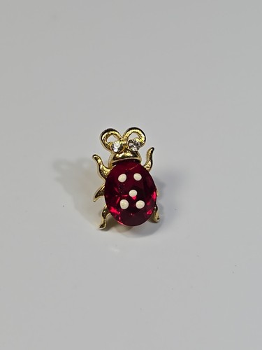 Ladybug Lapel Pin Gold Color Setting w/Large Red Faceted Faux Jewel