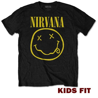 Offizielles Nirvana T-Shirt Happy Face Smile Kinder Jungen Mädchen Lizenz Rock Tee Neu