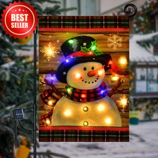 Lighted Snowman Garden Flag LED Winter 12x18 Double Sided Yard Xmas Outdoor Deco