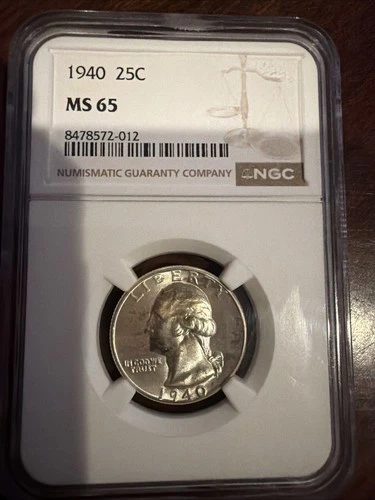 1940 Washington Silver Quarter Dollar NGC MS65 - FREE SHIPPING