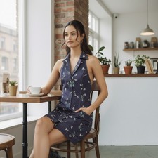 ANTHROPOLOGIE NWT 148 Maeve Sleeveless Amelia Key Print Mini Dress Size XS