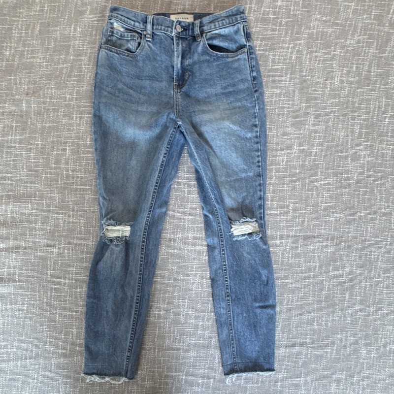 PacSun Women’s Blue Denim Skinny Jeans High Rise Slim Fit Distressed Stretch