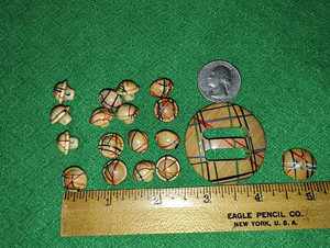 Vintage Art Deco Painted Wooden Buttons, Lot of 18