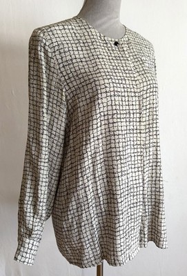Moods by Krizia Blouse Vintage 80s Ivory/Black Graphic Pattern Size Medium