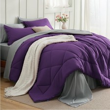 Bed in a Bag Full 7 Pieces Reversible Purple Comforter Set Bedsure Size Bedding