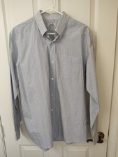 HERMES button down Shirt Mens Large 16.5 42 L Tiny blue pattern Made in France