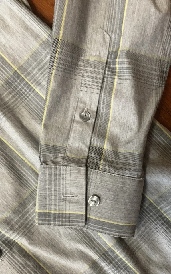 Camisa de vestir Kenneth Cole para hombre ajustada gris a cuadros con botones 14,5 32/33 Foto 3 de 4