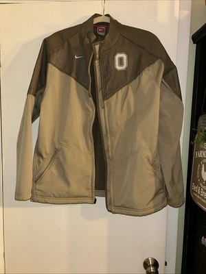 Very Rare NIKE Team Ohio State Mens Beige Leather Jacket Very Nice !!