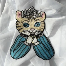 Rare Find Large Sew-On Embroidered Patch of Cat in Gucci GG Crown