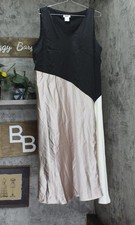 DKNY Satin Colorblocked Slip V Neck Midi Dress Black / Cloud / Eggshell 16