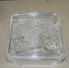 Vintage Federal Glass Ribbed SET Refrigerator Dish with Embossed Vegetable T173