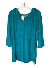 Belle Beach by Kim Gravel Hoodie Sz Medium Teal Poolside Terry Jacquard A646284