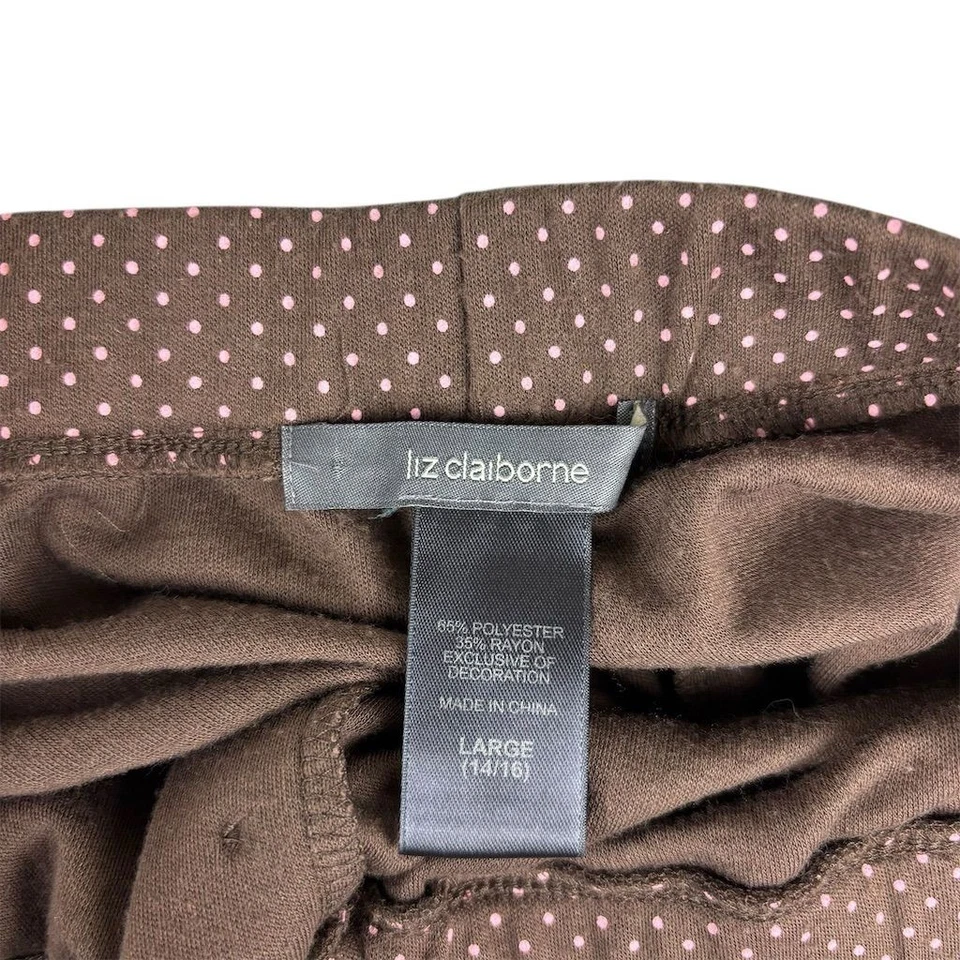 Y2K Liz Claiborne женщин L коричневый розовый горошек пижамы брюки бант кружева Cottagecore - Изображение 4 из 4