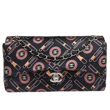 Chanel Black Satin Lipstick Classic Single Flap Shoulder Bag 165715