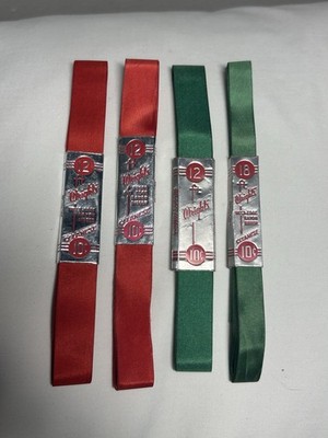 Vintage Wrights Celanese Rayon Ribbon Christmas Red Green Lot Of 4