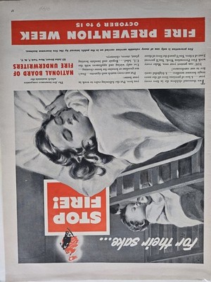 1949 Fire prevention week National board underwriters girls sleep vintage ad