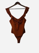 ASTR The Label Peggy Brown Chocolate Bodysuit sz Med Ruffle Trim Keyhole Cutout