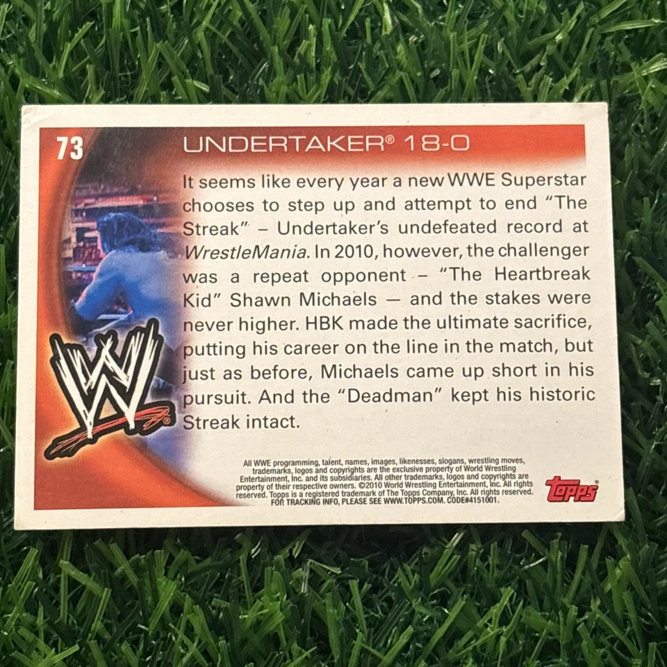 2010 Topps WWE #73 Undertaker 18-0 Wrestlemania XXVI - Image 2 of 2