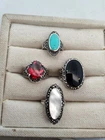 Lot of 4 Vintage Sterling Silver Rings Bands w/ Gems Marcasites