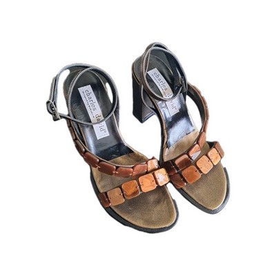 Charles David Silky bronze metal leather size 5.5 strappy heel sandals 