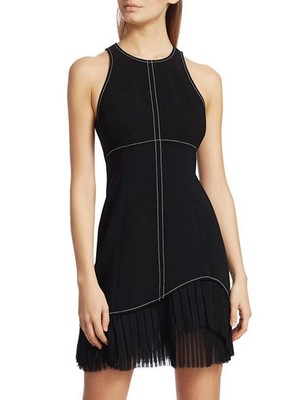 NWT- CINQ À SEPT 'Cathy' Top-Stitched Sleeveless Crepe Mini-Dress, Black -Size 6