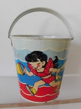 Vintage 1950s Tin Litho Sand Pail 176 Ohio Art Children Playing at the Beach