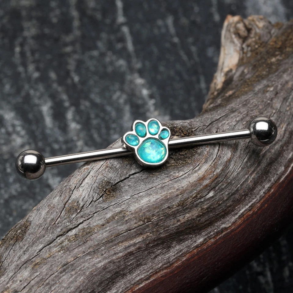 Adorable barra industrial con estampado de pata opalescente brillante 14ga Foto 2 de 2