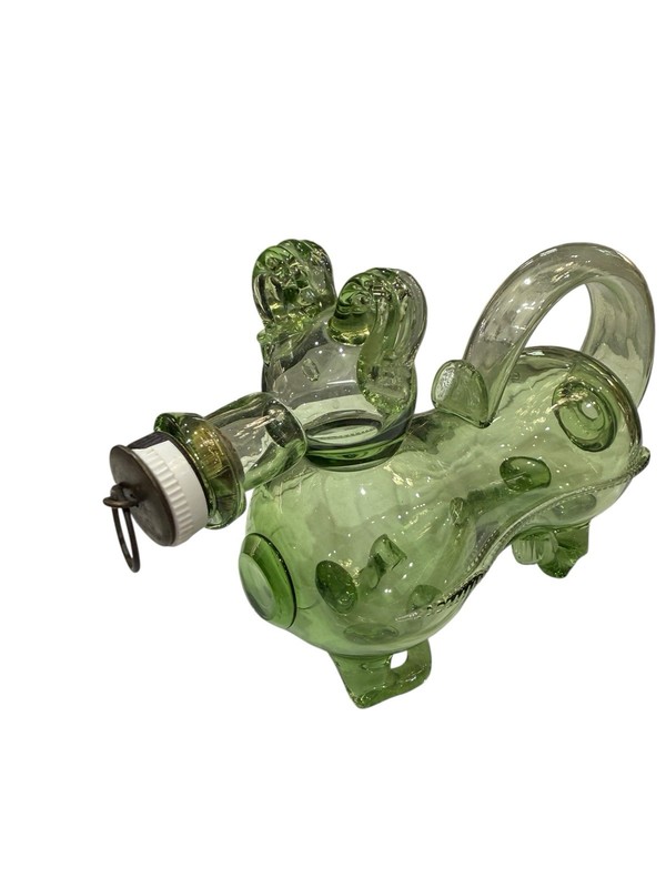 Delightful Danish  Green Hand Blown Figural Dashchund  Decanter
